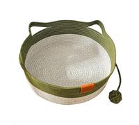 EcoGleam Cat Basket Woven Cotton Linen Instinct Bed with Hanging Knotted Rope Toy, Round Breathable Kitten Nest Basket, Multi-Color Pet Sleeping Bed for Indoor Cats & Small Animals