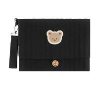 EcoGleam Cute Bear Embroidery Diaper Clutch Bag Foldable Multiple Pockets Baby Diaper Bag Organizer Stroller Attachment with Wipes Pocket Travel Essential for Mom (Black)