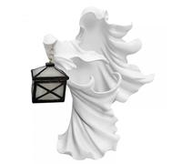 EcoGleam Faceless Ghost Hell Messenger Statue with LED Lantern Light Resin Ghost Holding Lantern Figurine Spooky Halloween Decor Ornament Indoor Outdoor Garden Patio Yard Party Decoration