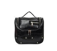 EcoGleam PU Leather Multifunctional Makeup Case with Zipper & Multi-compartments Large Capacity Storage Organizer Retro Handbag for Women Ladies Girls (Black)