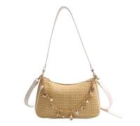 EcoGleam Women Seashell Pear Straw Clutch with Charm Chain Zipper Single Strap Underarm Bags Large Capacity Summer Travel Pouch Daily Shopping Dating Crossbody Bags (Khaki)