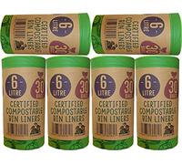 Ecogreenliving Certified Compostable Caddy Liners 6 Litre - Food Waste Bags for Kitchen Bin - Compost Bin Liners 180 liners in total in rolls of 30, EN13423