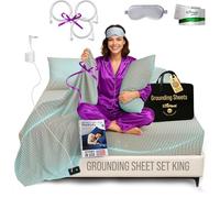 ECOHEAL Grounding Sheet Set - King Size, Beige Fitted & Flat Sheets with Pillowcases - 12% Silver Fiber, 4% Silk, 84% Organic Cotton - Conductive Bed Grounded Kit for Better Sleep