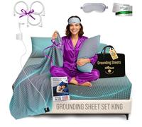 ECOHEAL Grounding Sheet Set - King Size, Gray Fitted & Flat Sheets with Pillowcases - 12% Silver Fiber, 4% Silk, 84% Organic Cotton - Conductive Bed Grounding Kit for Better Sleep