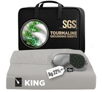 ECOHEAL Grounding Sheet with 20% Silver Fiber and Tourmaline Cotton - Fitted Conductive Bed Sheet with Grounding Cord, Eye Mask, and Tester - Earth Connection Sheet (Beige, King)