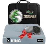 ECOHEAL Grounding Sheet with 20% Silver Fiber and Tourmaline Cotton - Fitted Conductive Bed Sheet with Grounding Cord, Eye Mask, and Tester - Earth Connection Sheet (Cloud Grey, King)