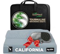 ECOHEAL Grounding Sheet with 20% Silver Fiber and Tourmaline Cotton - Fitted Conductive Bed Sheet with Grounding Cord, Eye Mask, and Tester - Earth Connection Sheet (Cloud Grey, California)
