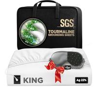 ECOHEAL Grounding Sheet with 20% Silver Fiber and Tourmaline Cotton - Fitted Conductive Bed Sheet with Grounding Cord, Eye Mask, and Tester - Earth Connection Sheet (White, King)