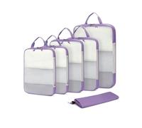 ECOHUB 6pcs Compression Packing Cubes Set for Backpack Suitcases, Expandable Travel Organiser with Shoes Bag, Ultra-resistant Packing Organiser for Carry On Luggage, Purple (Patent Pending)