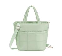 ECOHUB Puffy Tote Bags for Women, Recycled Small Quilted Shoulder Bag with RFID Blocking, Lightweight Handbags with Zipper and Multi Pockets for Work Travel School Shopping College (Sage Green)
