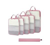 ECOHUB Travel Compression Packing Cubes, Recycled 6 Set Packing Cubes for Backpack Suitcases, Tear Resistant Mesh Travel Cubes with Shoes Bag, Washable Packing Organiser Expandable, Patent Pending