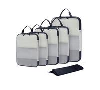 ECOHUB Travel Compression Packing Cubes, Recycled 6 Set Packing Cubes for Backpack Suitcases, Tear Resistant Mesh Travel Cubes with Shoes Bag, Washable Packing Organiser Expandable, Patent Pending