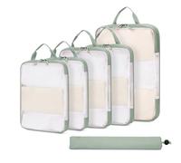 ECOHUB Travel Compression Packing Cubes, Recycled 6 Set Packing Cubes for Backpack Suitcases, Tear Resistant Mesh Travel Cubes with Shoes Bag, Washable Packing Organiser Expandable, Patent Pending