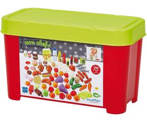 Ecoiffier 100% Chef - Set of 75 Plastic Food and Drink Toys - Complete in Box