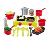 Ecoiffier - Camping stove for children - space-saving play kitchen with lots of accessories, 21 pieces, grill, pots, roast chicken, for children from 18 months