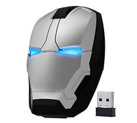 ECOiNVA Wireless Iron Man Mouse 2.4GHz Noiseless Silent Computer Mouse, LED Decor Light Desktop Laptop PC Mouse for Windows Mac (Silver)