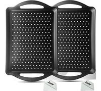 ECOIOU Non Slip Food Serving Tray with Handles, 2-Pack Rectangle Anti-Slip Non-Toxic Dishwasher Safe Tray for Snack Fruit Dessert Breakfast Drink,Black