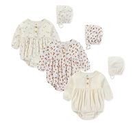Ecojoy Baby Girl Vest 3PCs Grow Long/Short Sleeve Summer Fall Bodysuit with 3 Headbands/Hats