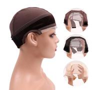Ecojunmi Lace Wig Cap with Grip Band for Keeping Wigs in Place, 4X5 inch Transparent Adjustable Lace Wig Cap with Headband, Non-slip Wig Gripper (Brown)