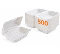 Ecokanta Clamshell Takeaway Boxes, 9x6 inch, 32oz / 900ml, Made from Natural Sugarcane Pulp, Disposable Food Container, Home Compostable Biodegradable, Sugarcane bagasse (500)
