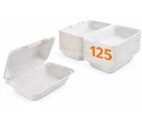Ecokanta Clamshell Takeaway Boxes, 9x6 inch, 32oz / 900ml, Made from Natural Sugarcane Pulp, Disposable Food Container, Home Compostable Biodegradable, Sugarcane bagasse (125)