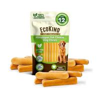 EcoKind Yak Cheese Himalayan Dog Chews, Yak Chews for Large Dogs, Long Lasting Bone for Aggressive Chewers, Only 3 Ingredients, Natural High Protein Dog Treats, No Additives, Large - 12+ Chews (3 lbs)