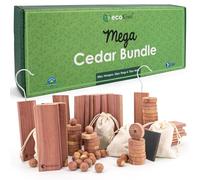 ecoKiwi Cedar Blocks for Clothes Storage Mega Bundle Box - Cedar Hangers x20, Balls x75 & Rings x55-100% Natural Oil Planks & Chips for Closets & Drawers - Aromatic Red Cedar Wood with Sandpaper