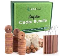 ecoKiwi Cedar Blocks for Clothes Storage Super Bundle Box - Cedar Hangers x10, Balls x30 & Rings x28-100% Natural Oil Planks & Chips for Closets & Drawers - Aromatic Red Cedar Wood with Sandpaper
