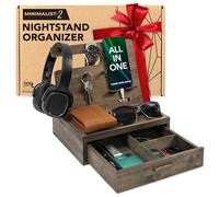 EcoLeafy Dot Rustic Bedside Organizer - Docking Station with Drawer for Accessories, Phones, Watches & More - Giftable in Reusable Calico Bag & Kraft Box