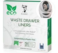 EcoLeo Liners, Compatible with Litter-Robot Automatic Litter Box Waste Drawer, Certified Compostable, Plastic-free Trash Bags with Handles for Self-Cleaning Litter Boxes (50-count)