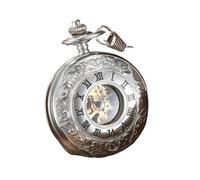 ECOLFE Pocket Watch, 2 Sides Open Case Mechanical Men's Watch Double Face Clock Pocket Watch with FOB Chain-Silver