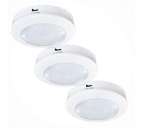 Ecolight Battery Operated LED Puck Lights (3-Pack) 3.5-Inch White Tap Lights - 40 Lumens - 30,000 Hours - 4000K - Auto Timer - with Command Strips by 3M for Damage Free Mounting - Batteries Included