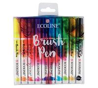 Ecoline Brush Pen Set of 10 Liquid Watercolor Pens - Basic Colors | Blendable Brush Markers for Hand Lettering, Drawing, & Crafts