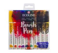 Ecoline Brush Pen Set of 10 Liquid Watercolor Pens - Dark Colors | Blendable Brush Markers for Hand Lettering, Drawing, & Crafts
