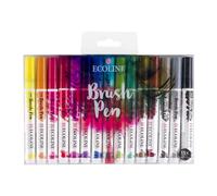 Ecoline Brush Pen Set of 15 Liquid Watercolor Pens - Basic Colors | Blendable Brush Markers for Hand Lettering, Drawing, & Crafts