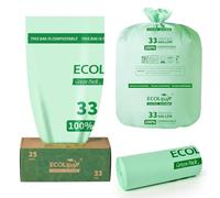 ECOLipak 33 Gallon Compostable Trash Garbage Bags, 25 Count (1 Roll) Biodegradable Heavy Duty Large Outdoor Trash Bags for Lawn/Yard, US BPI ASTM D6400 and OK Compost Home Certified