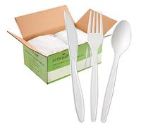 ECOLipak 350 Pcs 100% Compostable Cutlery Set, 7" Large Size Biodegradable Disposable Silverware Set 150 Forks 100 Spoons 100 Knives, Heavy Duty Bio based CPLA Utensils for Party, BBQ, Picnic