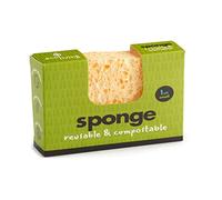 ecoLiving Compostable Sponge (Made from Cotton, Wood Pulp & Flax ) - No Plastic Eco Washing up Sponge Kitchen - with Scrub Non Scratch, Biodegradable (Single Wavy Sponge)