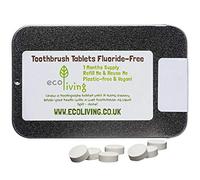 ecoLiving Mint Fluoride Toothpaste Tablets in (125 tabs in Refillable Pouch -2-Month Supply) - Vegan Safe Toothpaste Alternative -Eco Toothpaste Tabs - UK Made Natural Toothpaste tabs