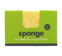 ecoLiving Compostable Sponge (Made from Cotton, Wood Pulp & Flax ) - No Plastic Eco Washing up Sponge Kitchen - with Scrub Non Scratch, Biodegradable -(Single Larger Sponge)