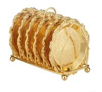 EcoLivzen Elegant Gold Coasters Set with Holder, 6-Piece Zinc Alloy Drink Protectors for Home Bar Office, 4 Inch Round Cup Mats for Coffee Table, Living Room Decor, Wedding Housewarming