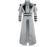 EcoLivzen Men's Black Gothic Victorian Steampunk Assassin Tailcoat Coat for Pirate Elf Costume and Fantasy Role Playing (2XL Gray)