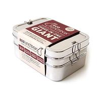 Ecolunchbox Three in One Giant Bento Box, Silver, 8 Cups, 3 Compartments, Not Leakproof, Dishwasher Safe