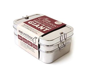 Ecolunchbox Three in One Giant Bento Box, Silver, 8 Cups, 3 Compartments, Not Leakproof, Dishwasher Safe
