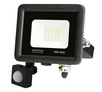 Ecolux PIR Motion Sensor 10W LED Outdoor Floodlight Energy Efficient 6000K Waterproof IP65 Mains Powered for Garage, Porch, Shed & Commercial Buildings - with Earth Wire (10W)
