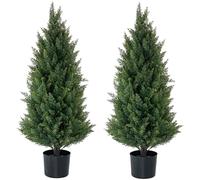 ECOLVANT Artificial Topiary Tree Two 3 Foot Artificial Cedar Trees Indoor Outdoor UV Resistant Bushes Potted Plants Artificial Shrubs Tree