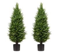 ECOLVANT Two 3ft Artificial Topiary Trees UV Resistant Bushes Potted Plants Artificial Cedar Tree Artificial Shrubs Tree for Indoor Outdoor