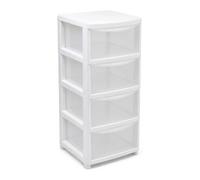 Ecom Valley Large Rattan Effect Storage Drawers Plastic Storage Drawers Plastic Drawers Organiser for Bedroom Kitchen Home Space Saving Storage Unit (White Clear, 4 Tier)