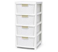 Ecom Valley Large Rattan Effect Storage Drawers Plastic Storage Drawers Plastic Drawers Organiser for Bedroom Kitchen Home Space Saving Storage Unit (Rattan White, 4 Tier)