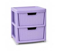 Ecom Valley Large Rattan Effect Storage Drawers Plastic Storage Drawers Plastic Drawers Organiser for Bedroom Kitchen Home Space Saving Storage Unit (Rattan Lilac, 2 Tier)